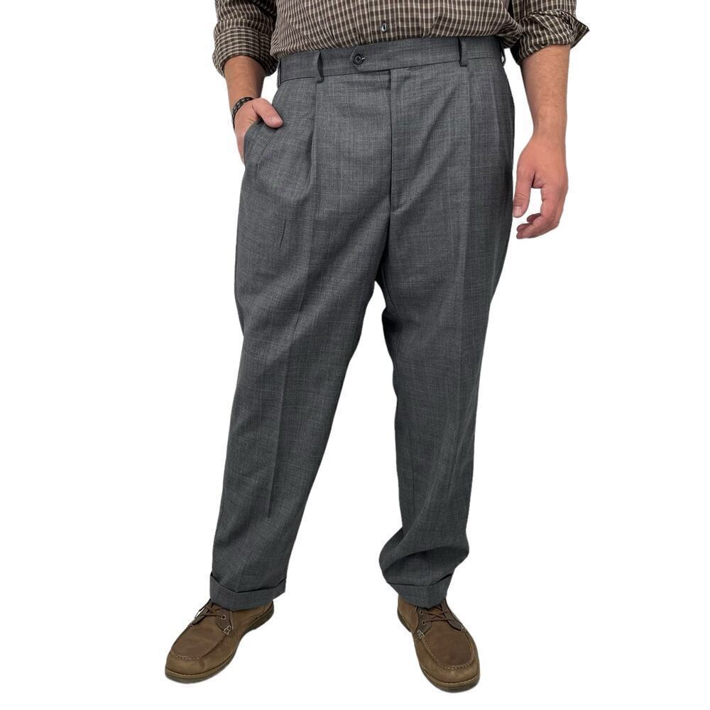 Vintage 90’s Bill Blass Dress Pants Plaid Straight Leg Gray Blue 38” Waist